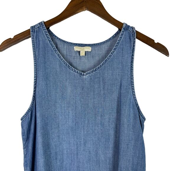 Chelsea & Violet | Girls 14 Blue Chambray Tencel V-neck Sleeveless A-line Dress - Picture 3 of 7